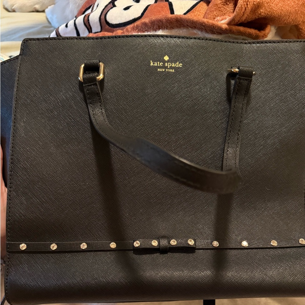 Kate spade black tote with clear rhinestones